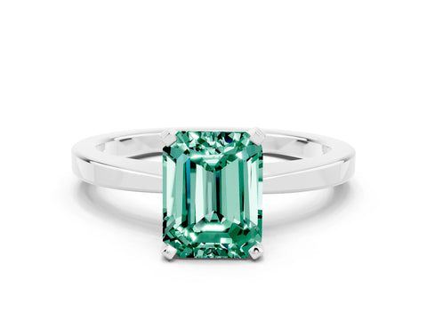 White gold Emerald Cut Green Sapphire Solitaire Engagement Ring with Classic Band and Four-Prong Setting_24