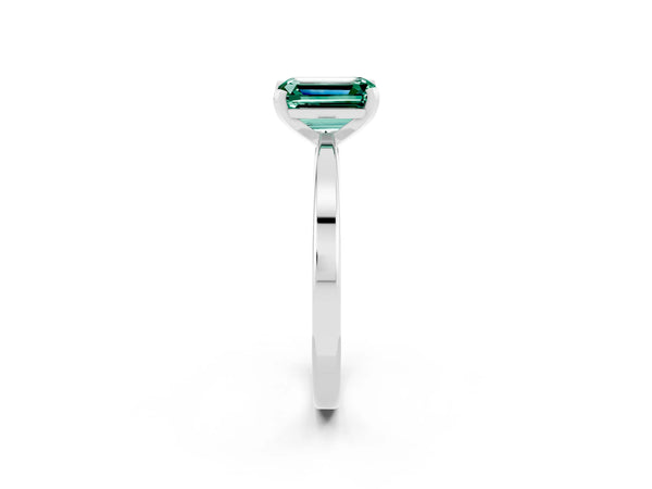 Platinum Emerald Cut Green Sapphire Solitaire Engagement Ring with Classic Band and Four-Prong Setting