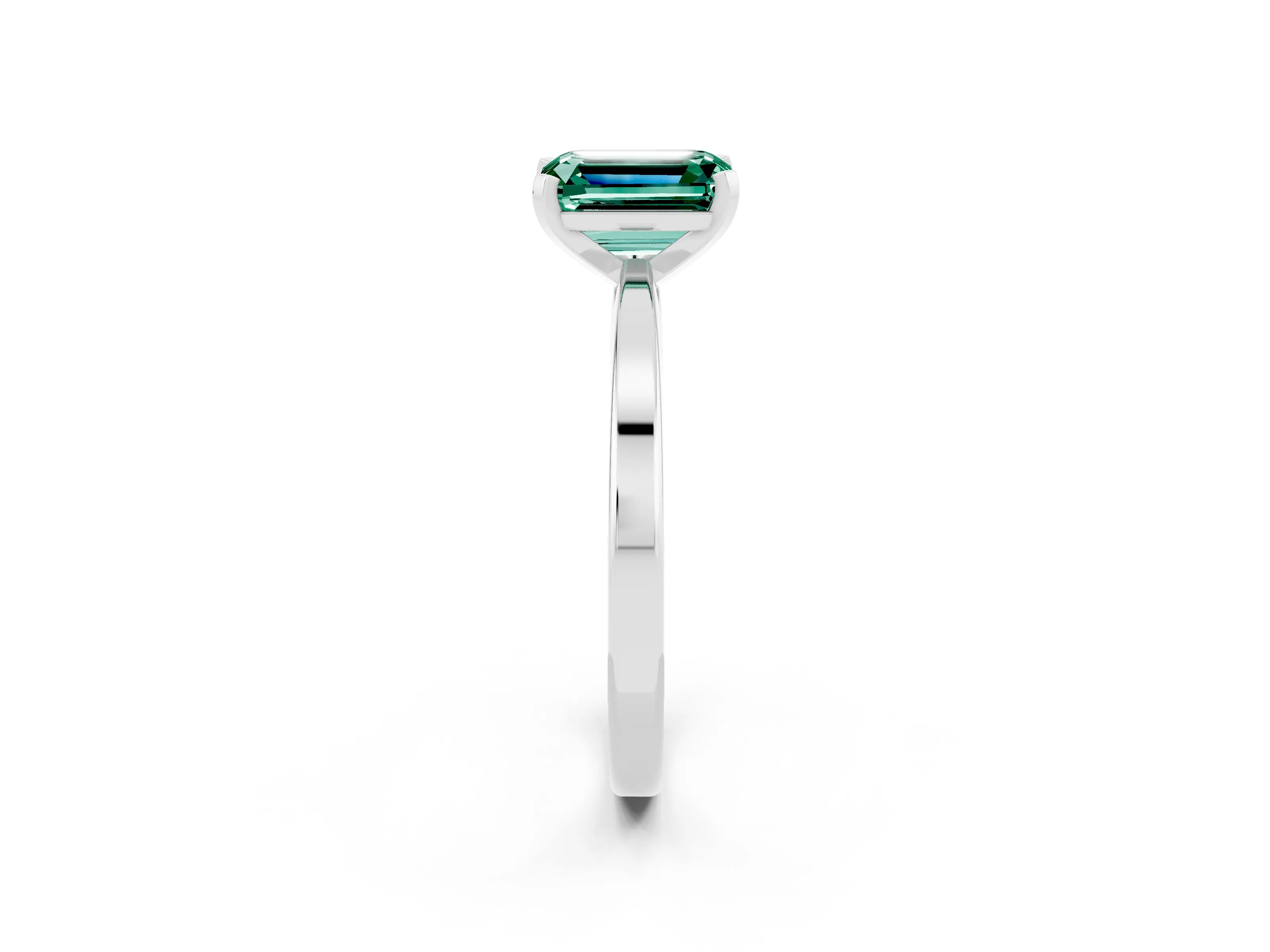 White gold Emerald Cut Green Sapphire Solitaire Engagement Ring with Classic Band and Four-Prong Setting_26
