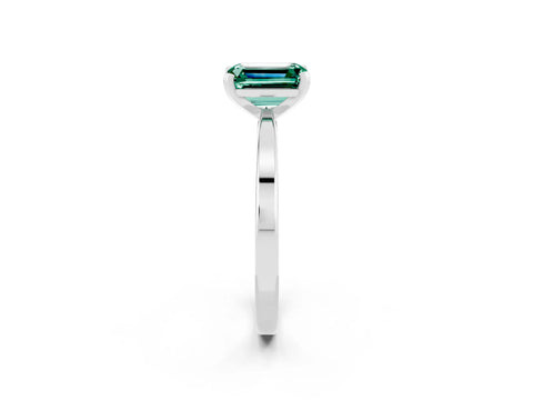 White gold Emerald Cut Green Sapphire Solitaire Engagement Ring with Classic Band and Four-Prong Setting_26
