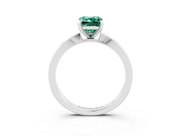 Platinum Emerald Cut Green Sapphire Solitaire Engagement Ring with Classic Band and Four-Prong Setting