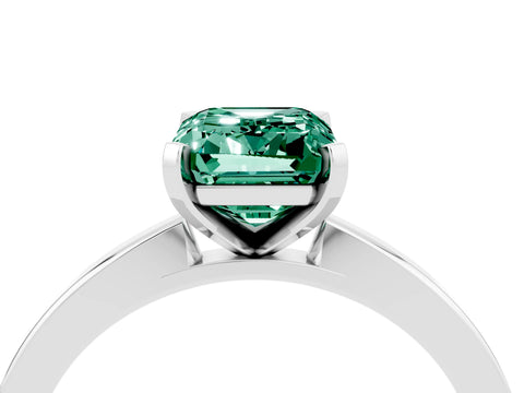 White gold Emerald Cut Green Sapphire Solitaire Engagement Ring with Classic Band and Four-Prong Setting_28
