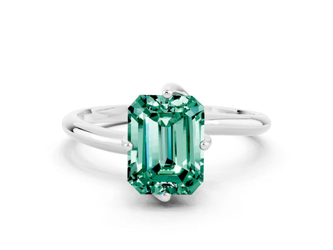 White gold Emerald Cut Green Sapphire Solitaire Engagement Ring with Four-Prong Setting and Classic Band_12