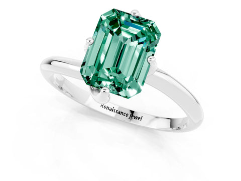 White gold Emerald Cut Green Sapphire Solitaire Engagement Ring with Four-Prong Setting and Classic Band_13