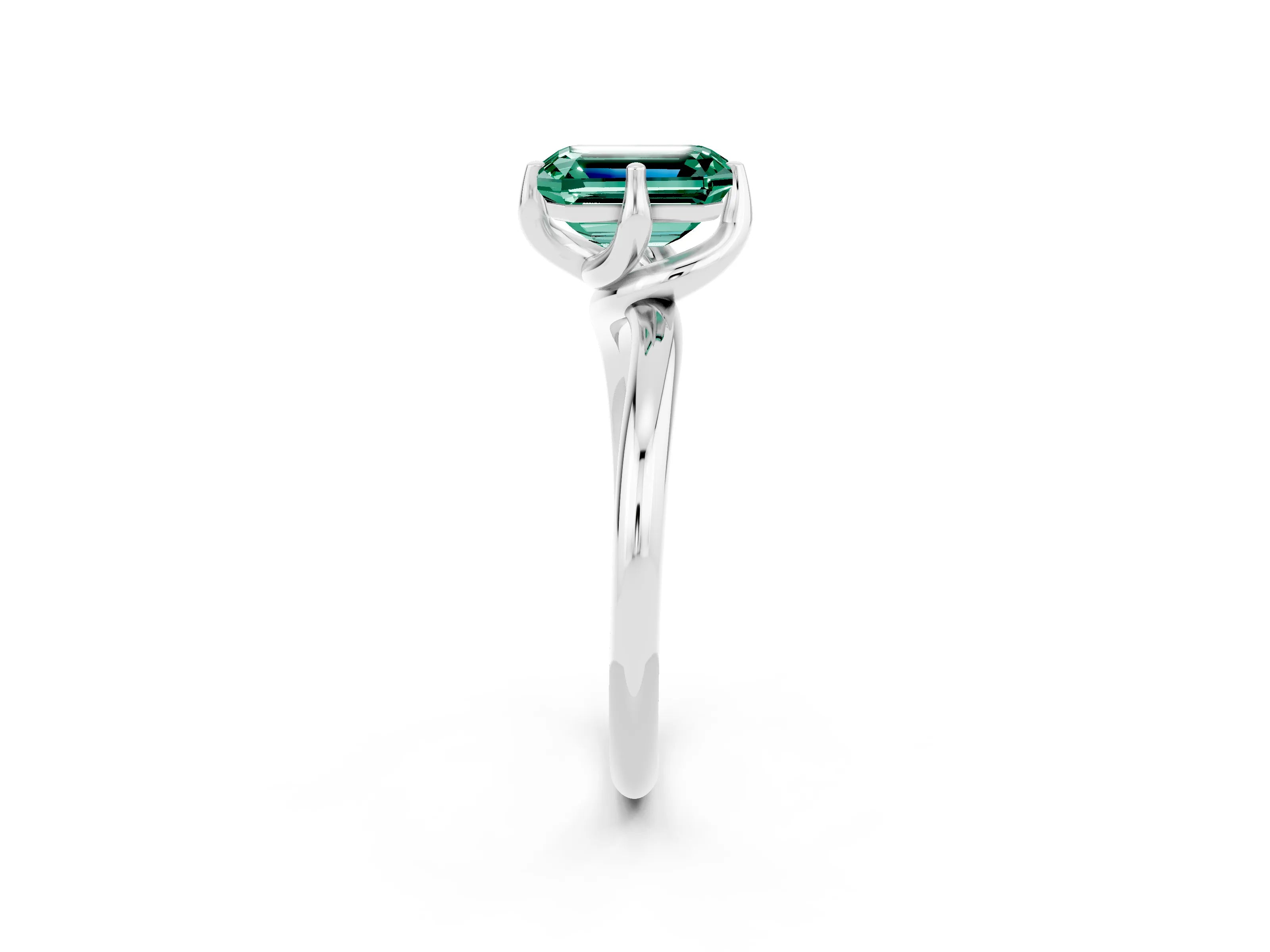 White gold Emerald Cut Green Sapphire Solitaire Engagement Ring with Four-Prong Setting and Classic Band_14