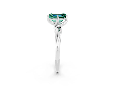White gold Emerald Cut Green Sapphire Solitaire Engagement Ring with Four-Prong Setting and Classic Band_14