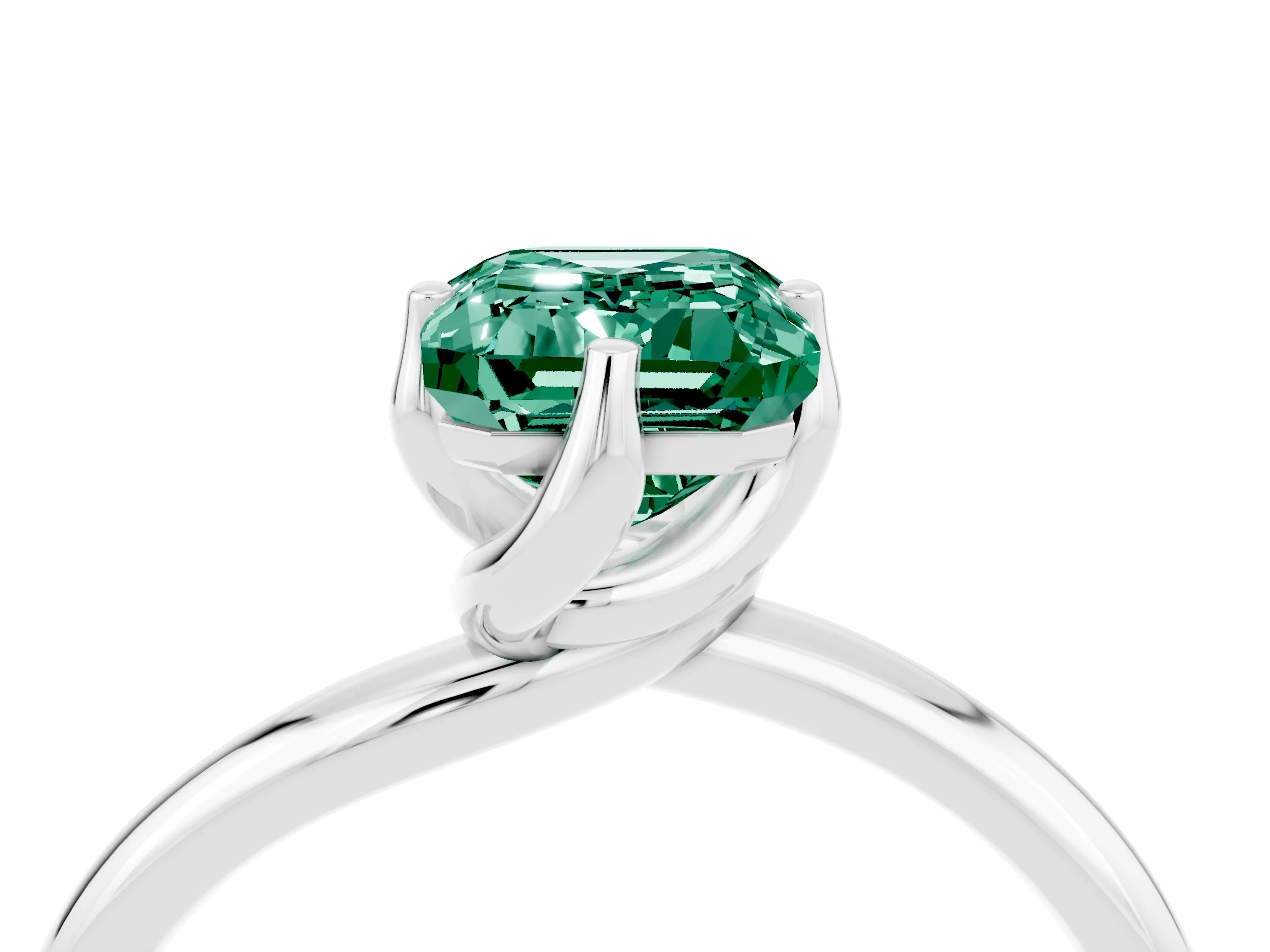 White gold Emerald Cut Green Sapphire Solitaire Engagement Ring with Four-Prong Setting and Classic Band_16