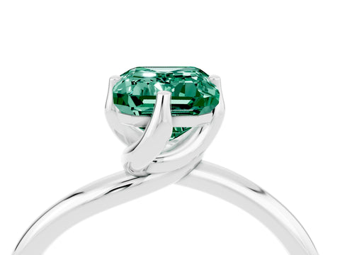 White gold Emerald Cut Green Sapphire Solitaire Engagement Ring with Four-Prong Setting and Classic Band_16