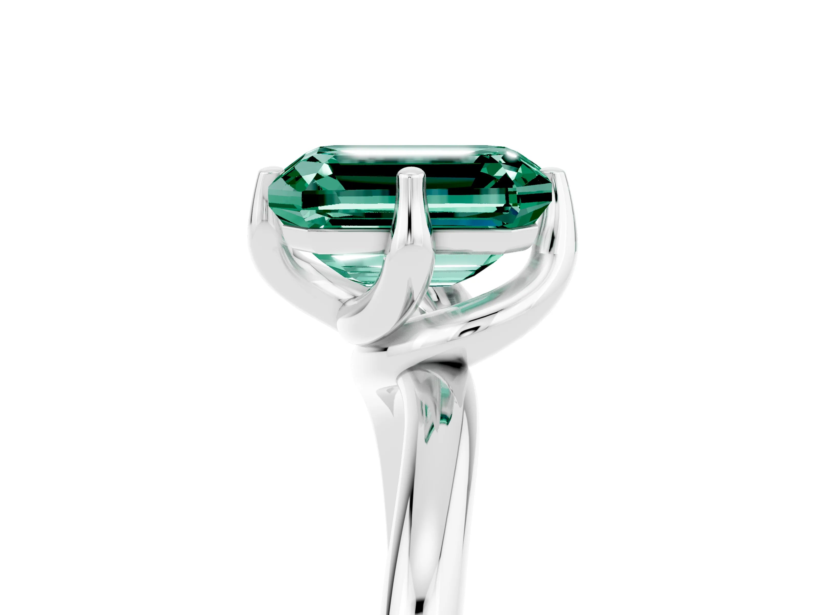White gold Emerald Cut Green Sapphire Solitaire Engagement Ring with Four-Prong Setting and Classic Band_17