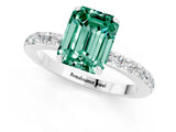 White gold Emerald Cut Green Sapphire Solitaire Engagement Ring with Pavé Band and Four-Prong Setting_1