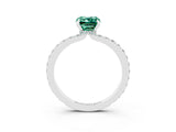 White gold Emerald Cut Green Sapphire Solitaire Engagement Ring with Pavé Band and Four-Prong Setting_3