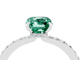 White gold Emerald Cut Green Sapphire Solitaire Engagement Ring with Pavé Band and Four-Prong Setting_4
