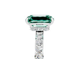White gold Emerald Cut Green Sapphire Solitaire Engagement Ring with Pavé Band and Four-Prong Setting_5