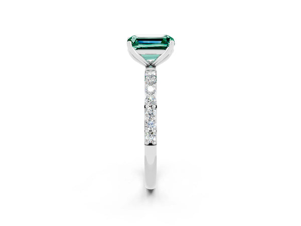 Platinum Emerald Cut Green Sapphire Solitaire Engagement Ring with Round  Pavé Band and Prong Setting