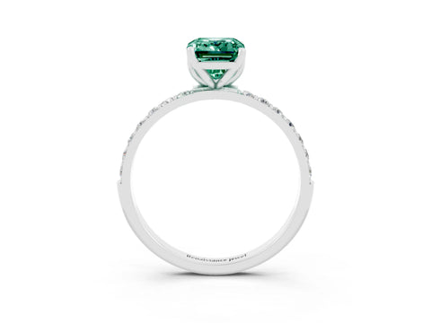 White gold Emerald Cut Green Sapphire Solitaire Engagement Ring with Pavé Band and Prong Setting_3