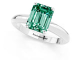 White gold Emerald Cut Green Sapphire Solitaire Engagement Ring with Round Band and Four-Prong Setting_1