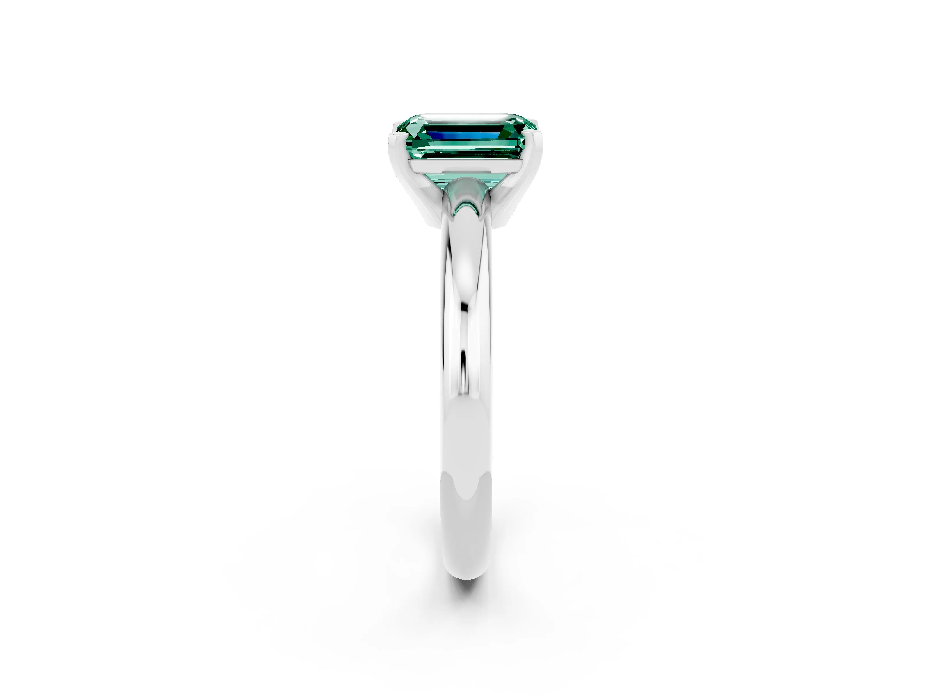 White gold Emerald Cut Green Sapphire Solitaire Engagement Ring with Round Band and Four-Prong Setting_2