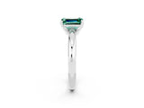 White gold Emerald Cut Green Sapphire Solitaire Engagement Ring with Round Band and Four-Prong Setting_2