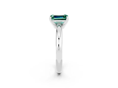 White gold Emerald Cut Green Sapphire Solitaire Engagement Ring with Round Band and Four-Prong Setting_2