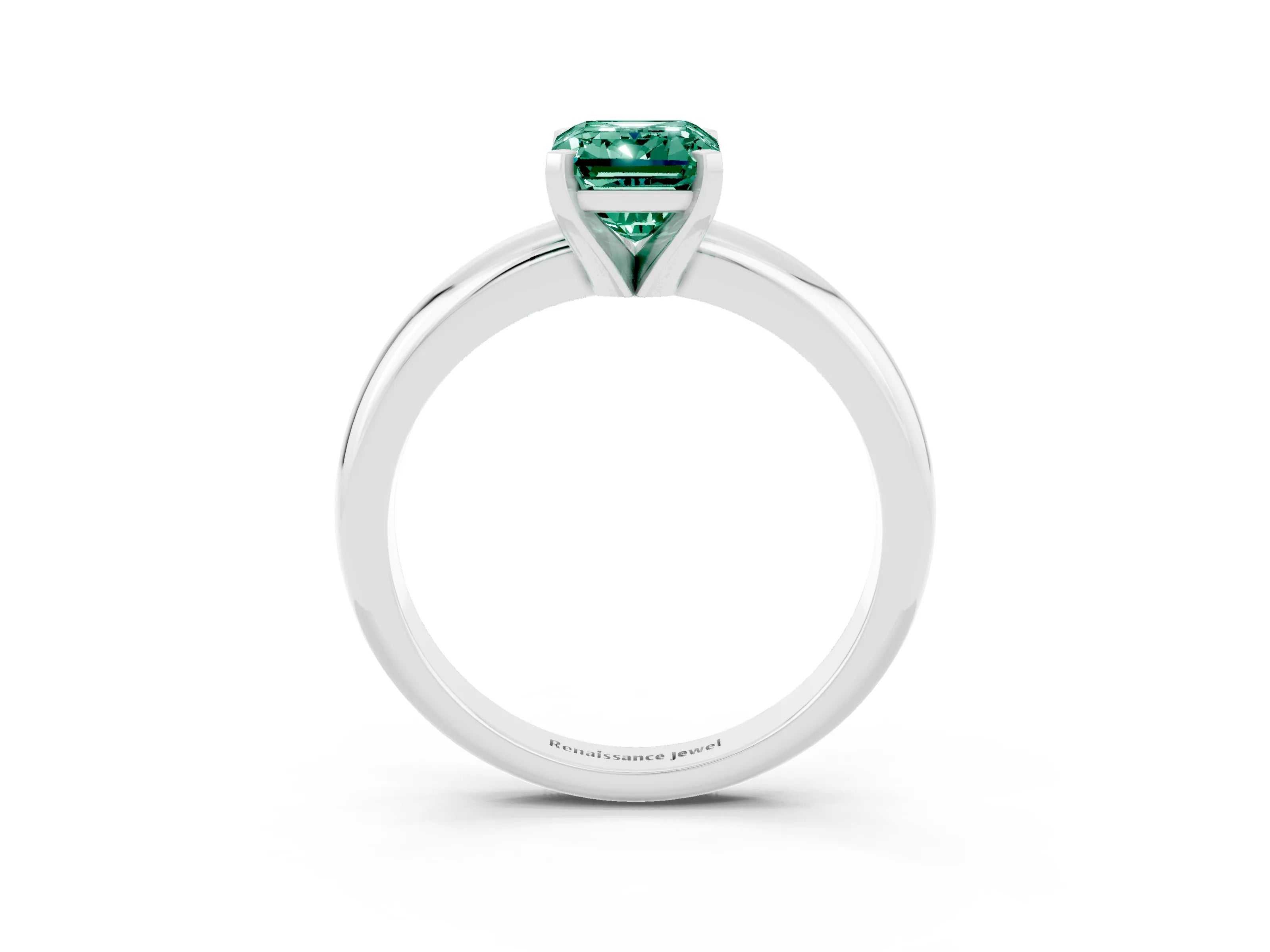 White gold Emerald Cut Green Sapphire Solitaire Engagement Ring with Round Band and Four-Prong Setting_3