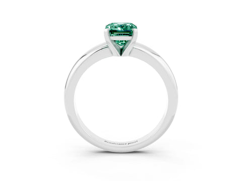 White gold Emerald Cut Green Sapphire Solitaire Engagement Ring with Round Band and Four-Prong Setting_3