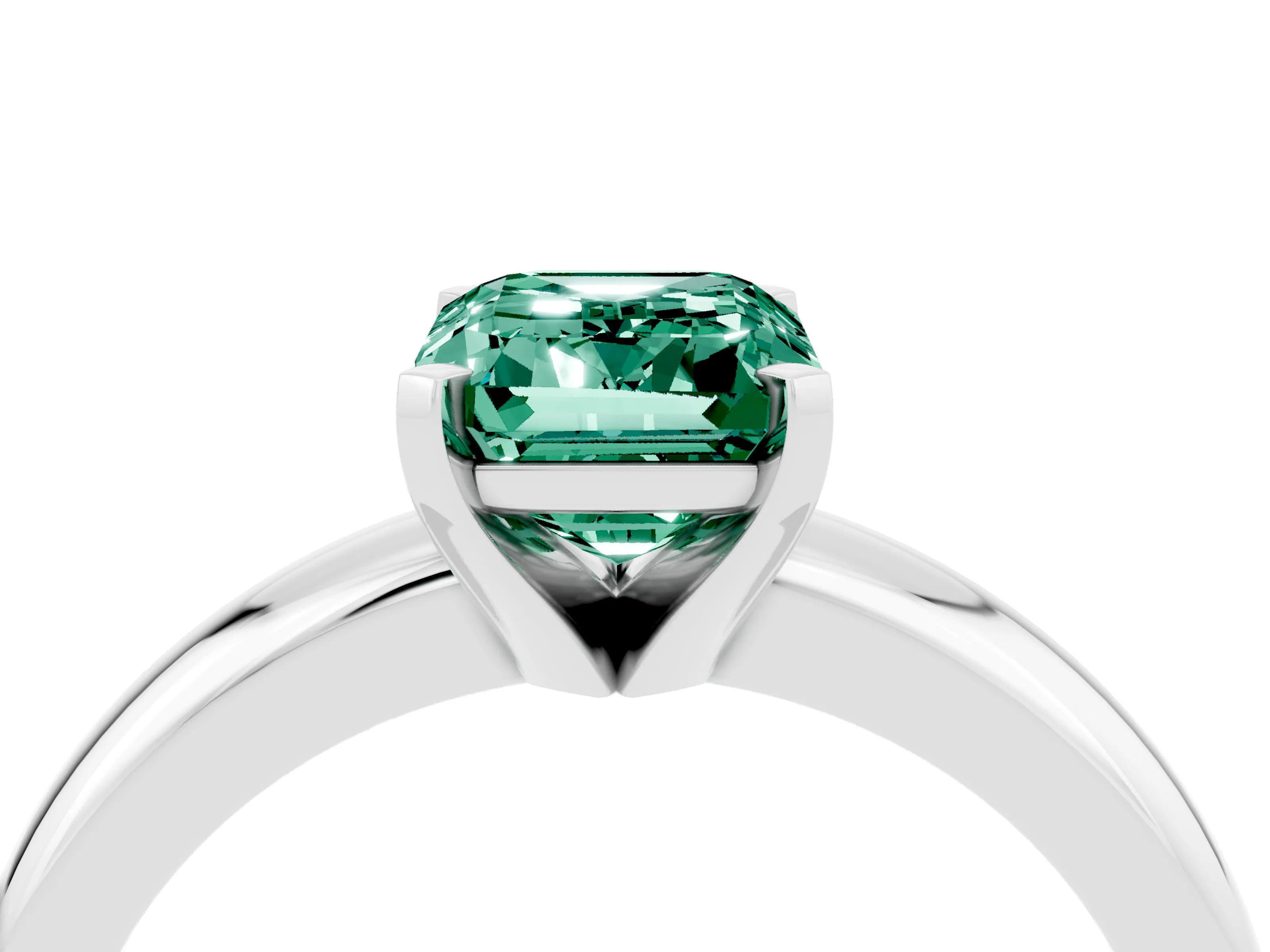 White gold Emerald Cut Green Sapphire Solitaire Engagement Ring with Round Band and Four-Prong Setting_4