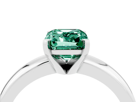 White gold Emerald Cut Green Sapphire Solitaire Engagement Ring with Round Band and Four-Prong Setting_4