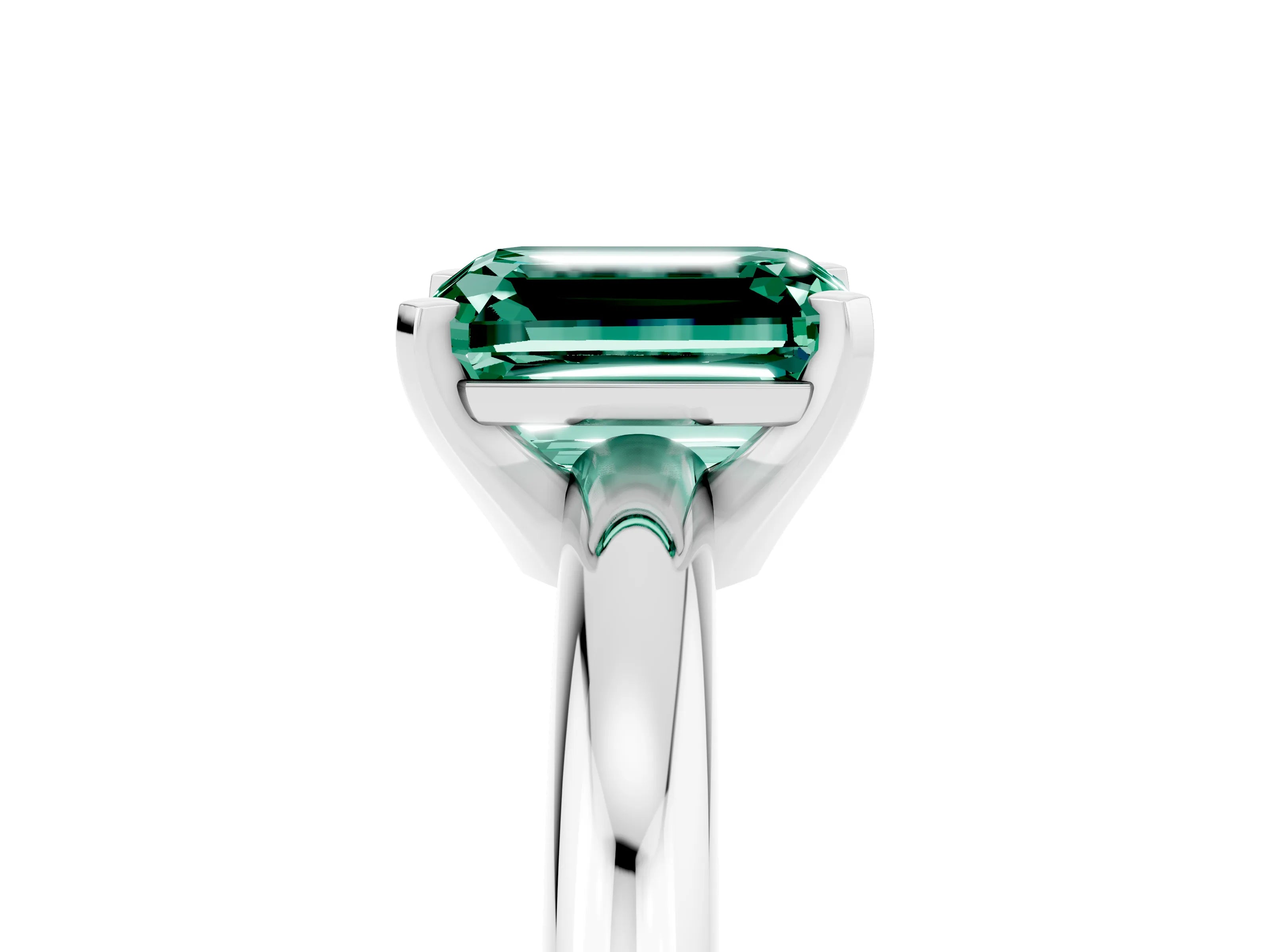 White gold Emerald Cut Green Sapphire Solitaire Engagement Ring with Round Band and Four-Prong Setting_5