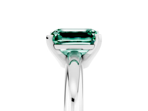 White gold Emerald Cut Green Sapphire Solitaire Engagement Ring with Round Band and Four-Prong Setting_5