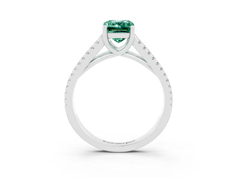 White gold Emerald Cut Green Sapphire Solitaire Engagement Ring with Split Shank Pavé Band_3