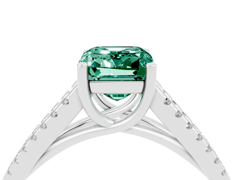 White gold Emerald Cut Green Sapphire Solitaire Engagement Ring with Split Shank Pavé Band_4