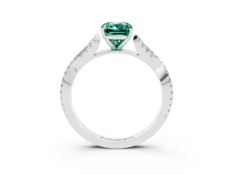 White gold Emerald Cut Green Sapphire Solitaire Engagement Ring with Twisted Pavé Band and Four-Prong Setting_3