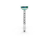 White gold Emerald Cut Green Sapphire Solitaire Pavé Band with Four-Prong Setting_2