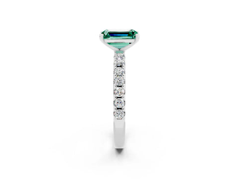White gold Emerald Cut Green Sapphire Solitaire Pavé Band with Four-Prong Setting_2