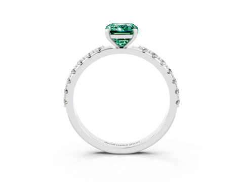 White gold Emerald Cut Green Sapphire Solitaire Pavé Band with Four-Prong Setting_3