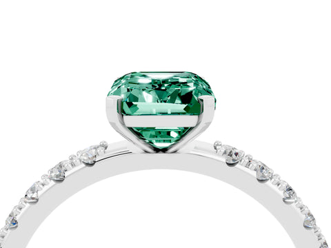 White gold Emerald Cut Green Sapphire Solitaire Pavé Band with Four-Prong Setting_4