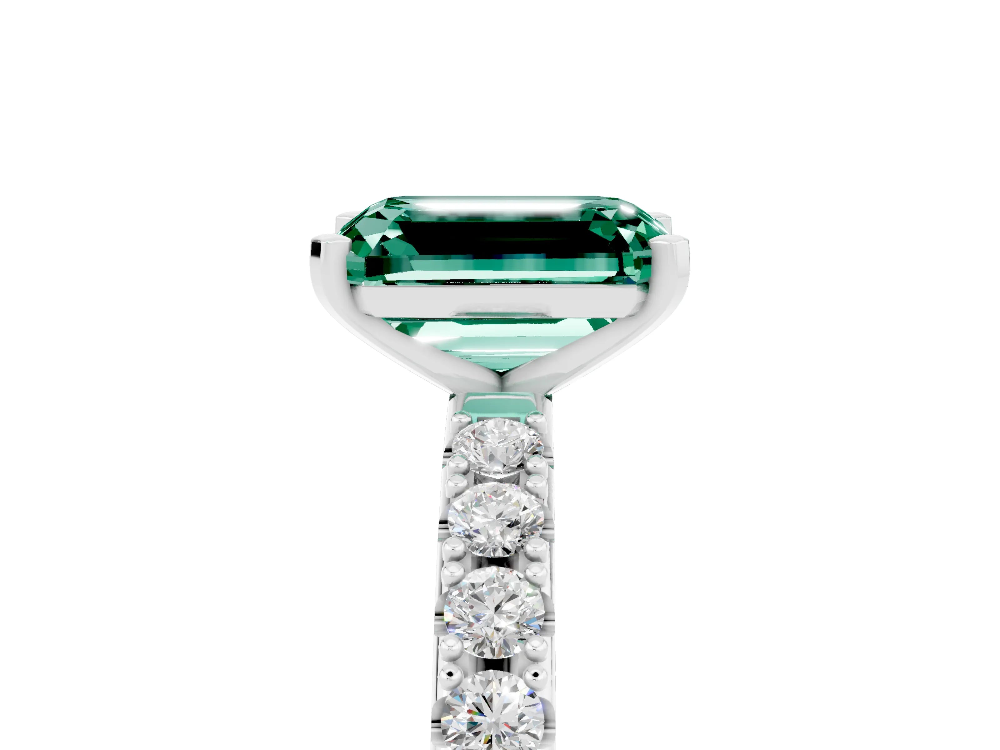 White gold Emerald Cut Green Sapphire Solitaire Pavé Band with Four-Prong Setting_5