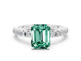 White gold Emerald Cut Green Sapphire Solitaire Pavé Band with Four-Prong Setting