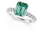 White gold Emerald Cut Green Sapphire Solitaire Pavé Engagement Ring with Round Band and Prong Setting_13