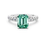 White gold Emerald Cut Green Sapphire Solitaire Pavé Engagement Ring with Round Band and Prong Setting_14