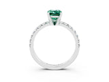 White gold Emerald Cut Green Sapphire Solitaire Pavé Engagement Ring with Round Band and Prong Setting_15