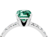 White gold Emerald Cut Green Sapphire Solitaire Pavé Engagement Ring with Round Band and Prong Setting_16