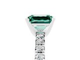White gold Emerald Cut Green Sapphire Solitaire Pavé Engagement Ring with Round Band and Prong Setting_17