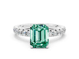 White gold Emerald Cut Green Sapphire Solitaire Pavé Engagement Ring with Round Band and Prong Setting_72