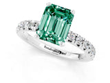 White gold Emerald Cut Green Sapphire Solitaire Pavé Engagement Ring with Round Band and Prong Setting_73