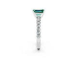 White gold Emerald Cut Green Sapphire Solitaire Pavé Engagement Ring with Round Band and Prong Setting_74