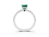 White gold Emerald Cut Green Sapphire Solitaire Pavé Engagement Ring with Round Band and Prong Setting_75