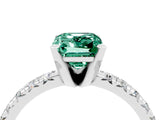 White gold Emerald Cut Green Sapphire Solitaire Pavé Engagement Ring with Round Band and Prong Setting_76