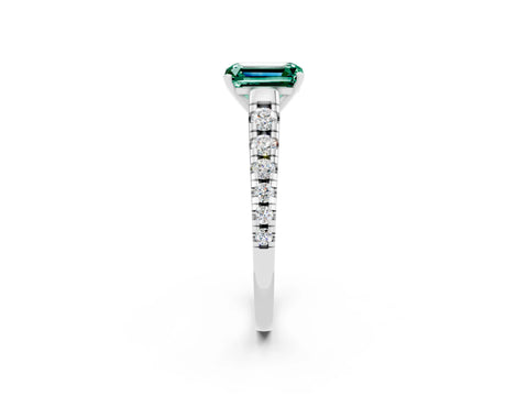 White gold Emerald Cut Green Sapphire Solitaire Ring with Cathedral Setting and Pavé Band_2