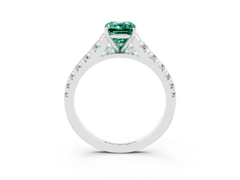 White gold Emerald Cut Green Sapphire Solitaire Ring with Cathedral Setting and Pavé Band_3